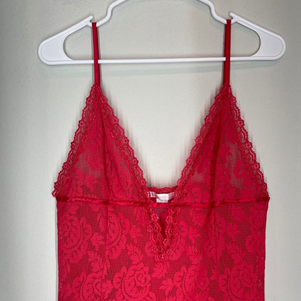 Vintage Victoria's Secret Cami Lace Top Women's Size L Red Floral - Picture 2 of 10